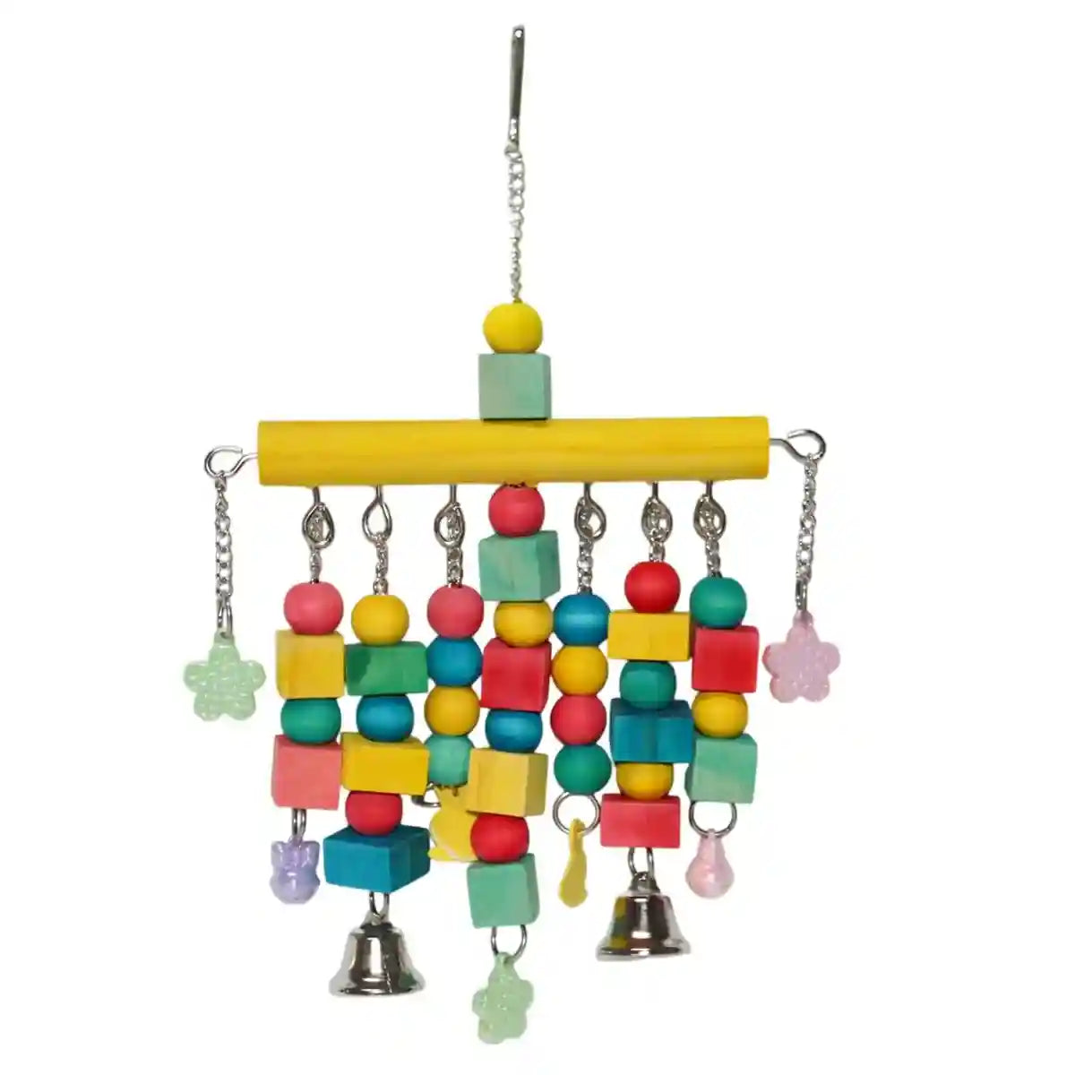 Colorful Hanging Parrot Toys with Wooden Blocks and Bells