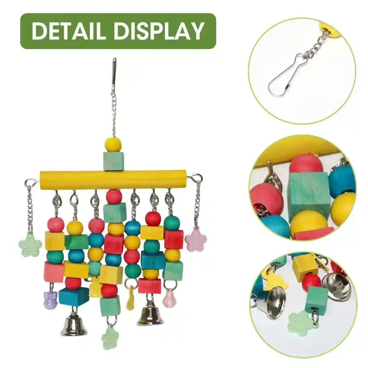 Colorful Hanging Parrot Toys with Wooden Blocks and Bells