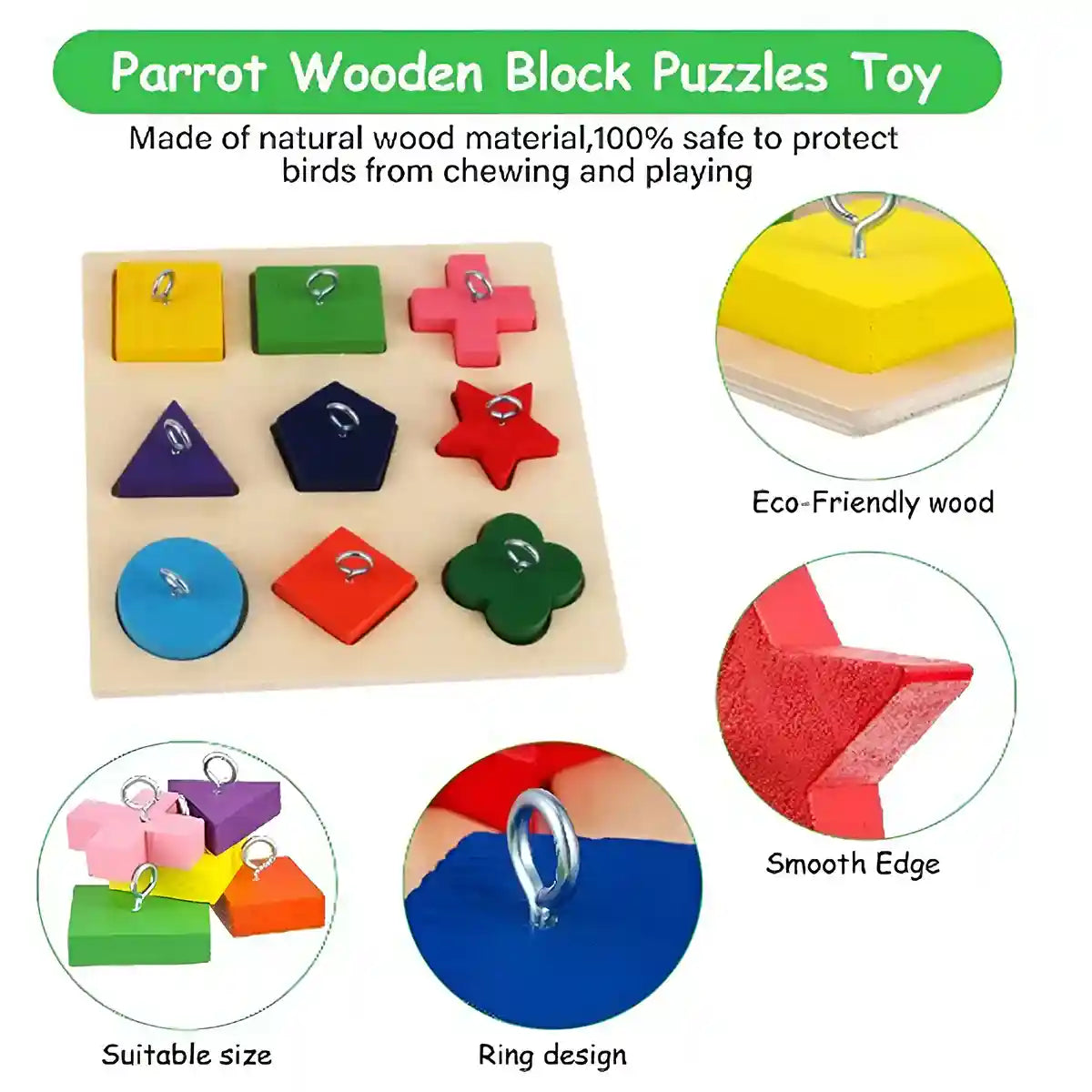 Parrot Training Toy Educational Clock Design with Wooden Blocks for Play