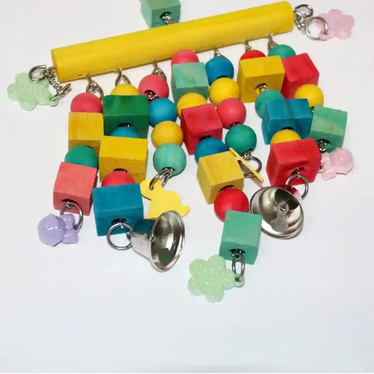 Colorful Hanging Parrot Toys with Wooden Blocks and Bells