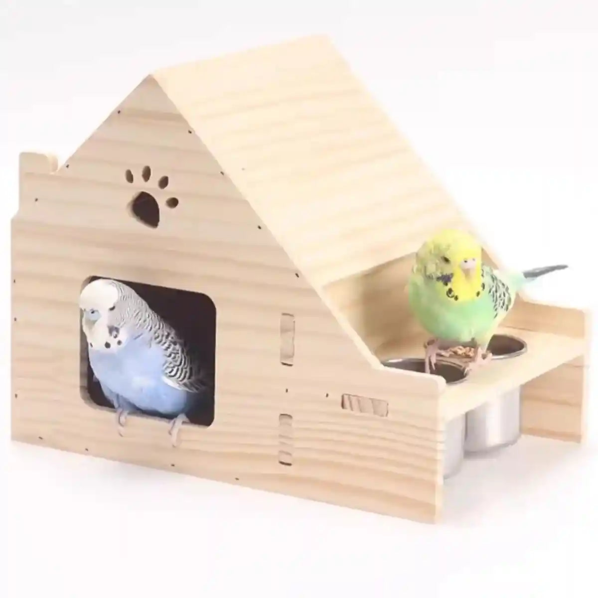 Multifunctional Wooden Bird House Villa with Feeder Natural Nesting Box