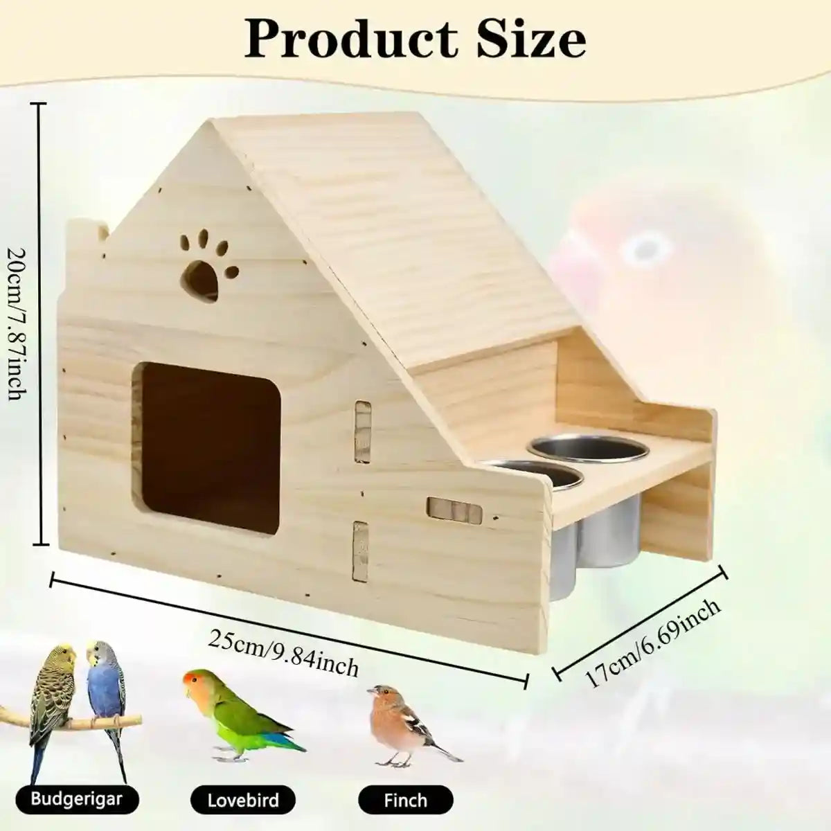 Multifunctional Wooden Bird House Villa with Feeder Natural Nesting Box