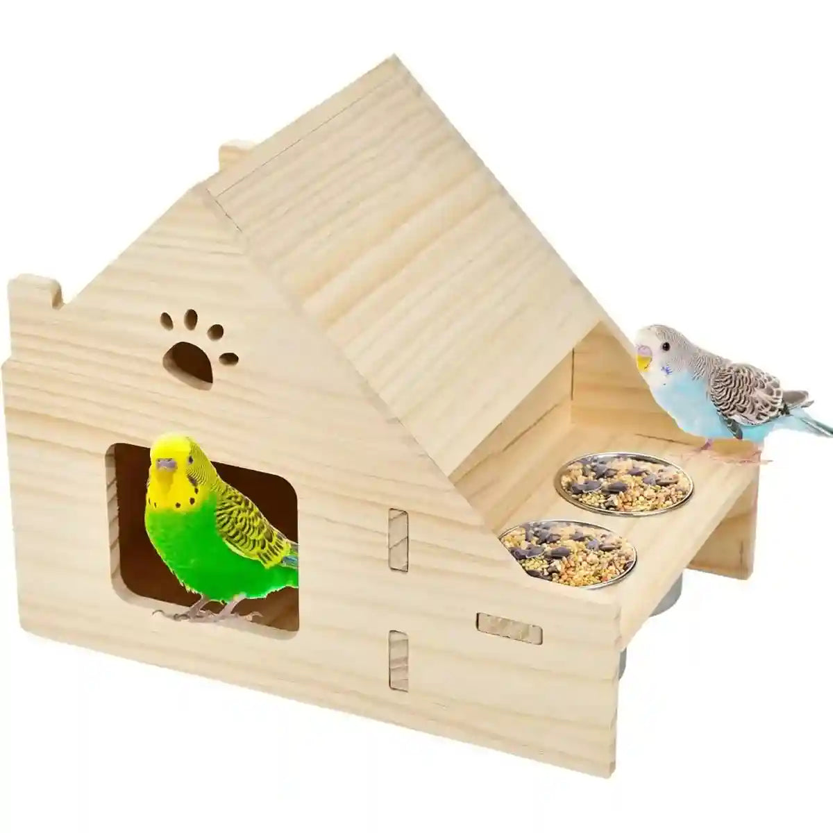 Multifunctional Wooden Bird House Villa with Feeder Natural Nesting Box