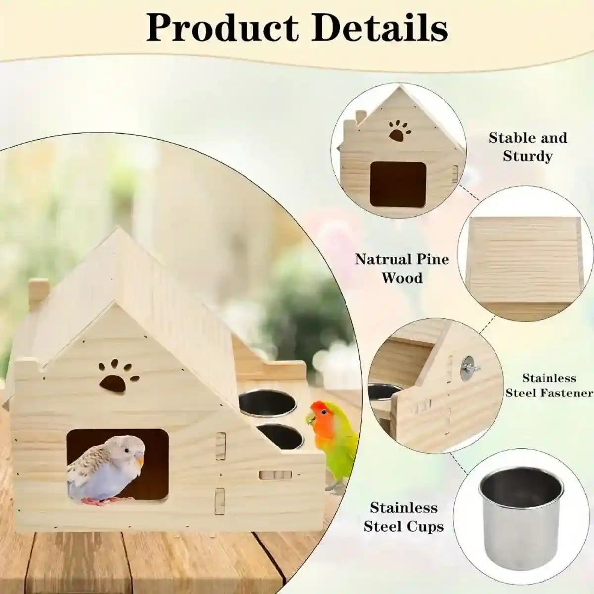 Multifunctional Wooden Bird House Villa with Feeder Natural Nesting Box