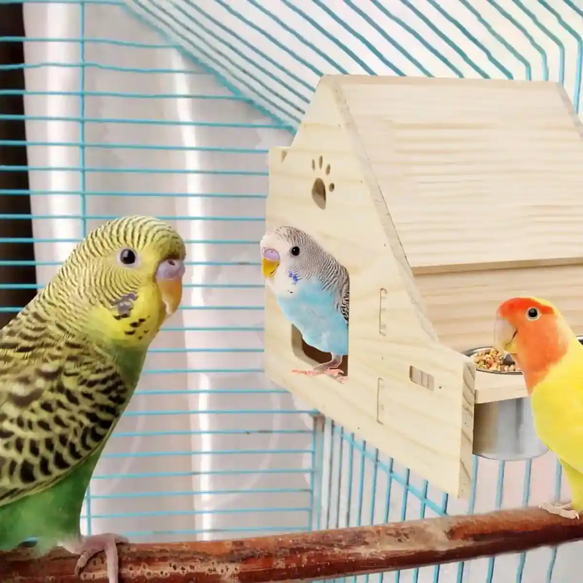 Multifunctional Wooden Bird House Villa with Feeder Natural Nesting Box