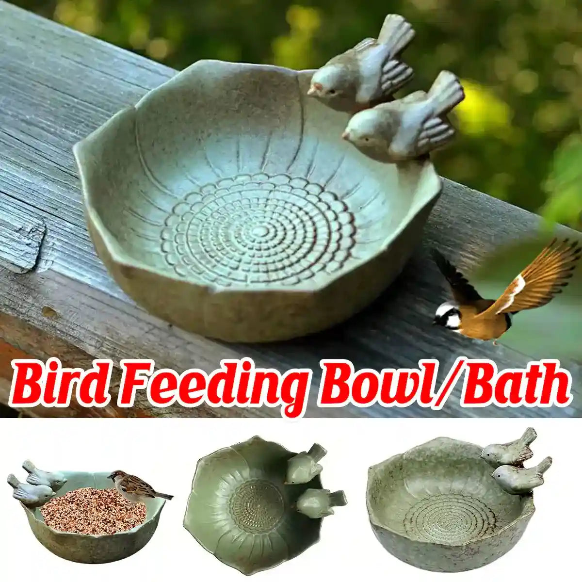 Ceramic Bird Bowl for Garden Bird Feeder & Bath Decorative Dish