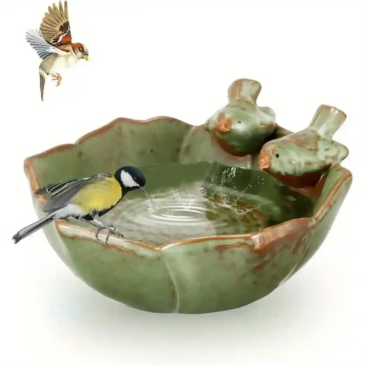Ceramic Bird Bowl for Garden Bird Feeder & Bath Decorative Dish