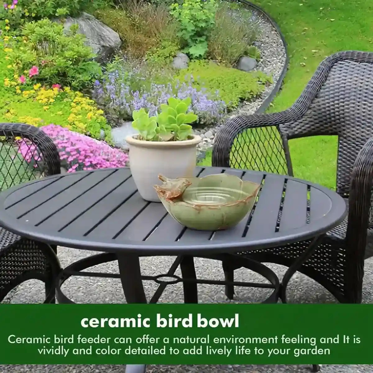 Ceramic Bird Bowl for Garden Bird Feeder & Bath Decorative Dish