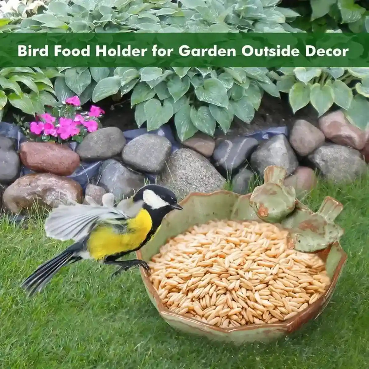 Ceramic Bird Bowl for Garden Bird Feeder & Bath Decorative Dish