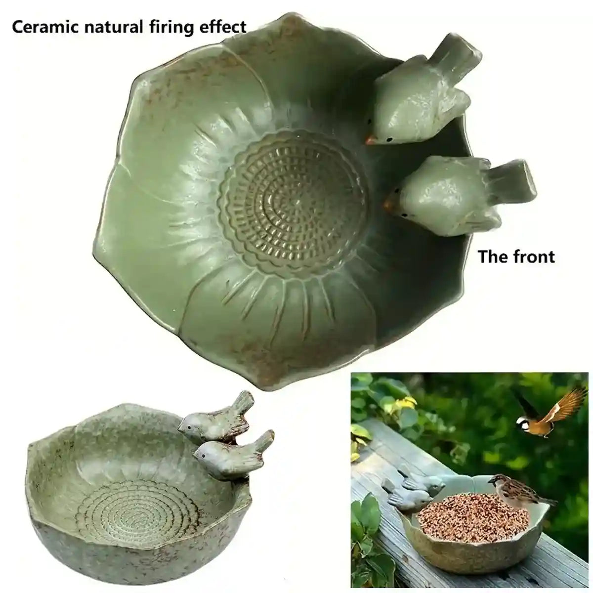 Ceramic Bird Bowl for Garden Bird Feeder & Bath Decorative Dish