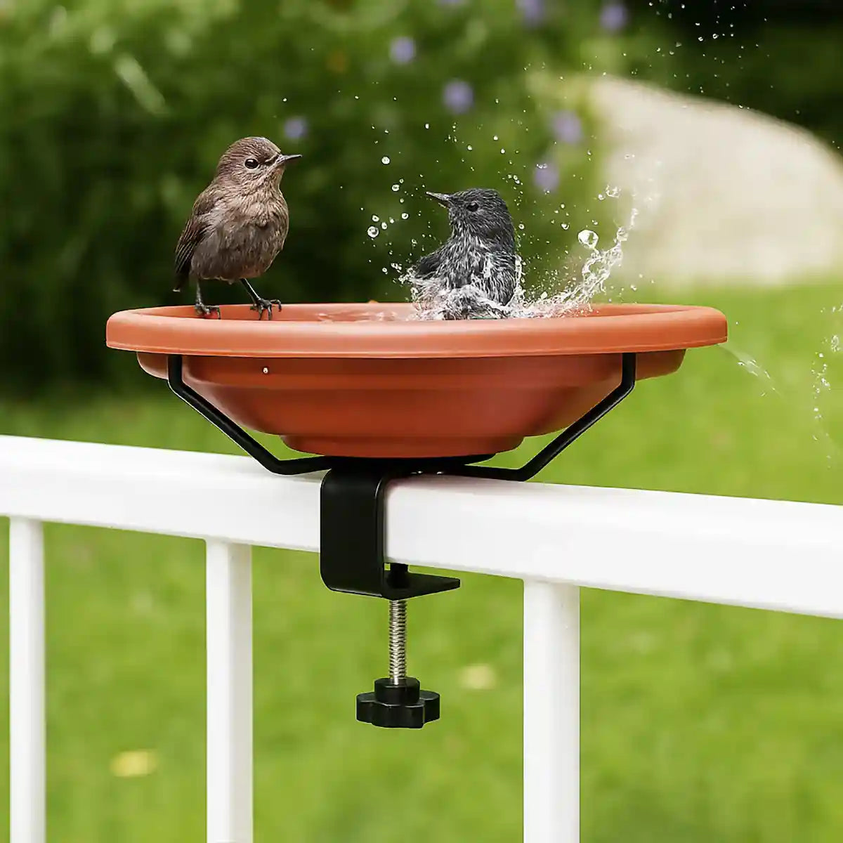 Adjustable Clamp-On Bird Bath Bowl 27cm Hanging Water Dish for Outdoor Use