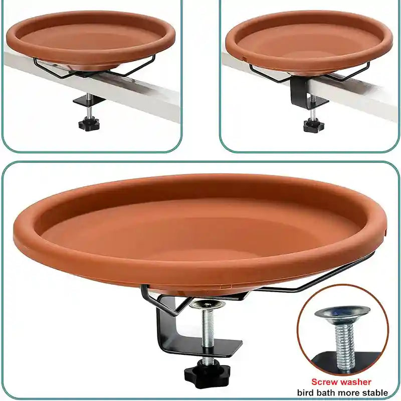 Adjustable Clamp-On Bird Bath Bowl 27cm Hanging Water Dish for Outdoor Use