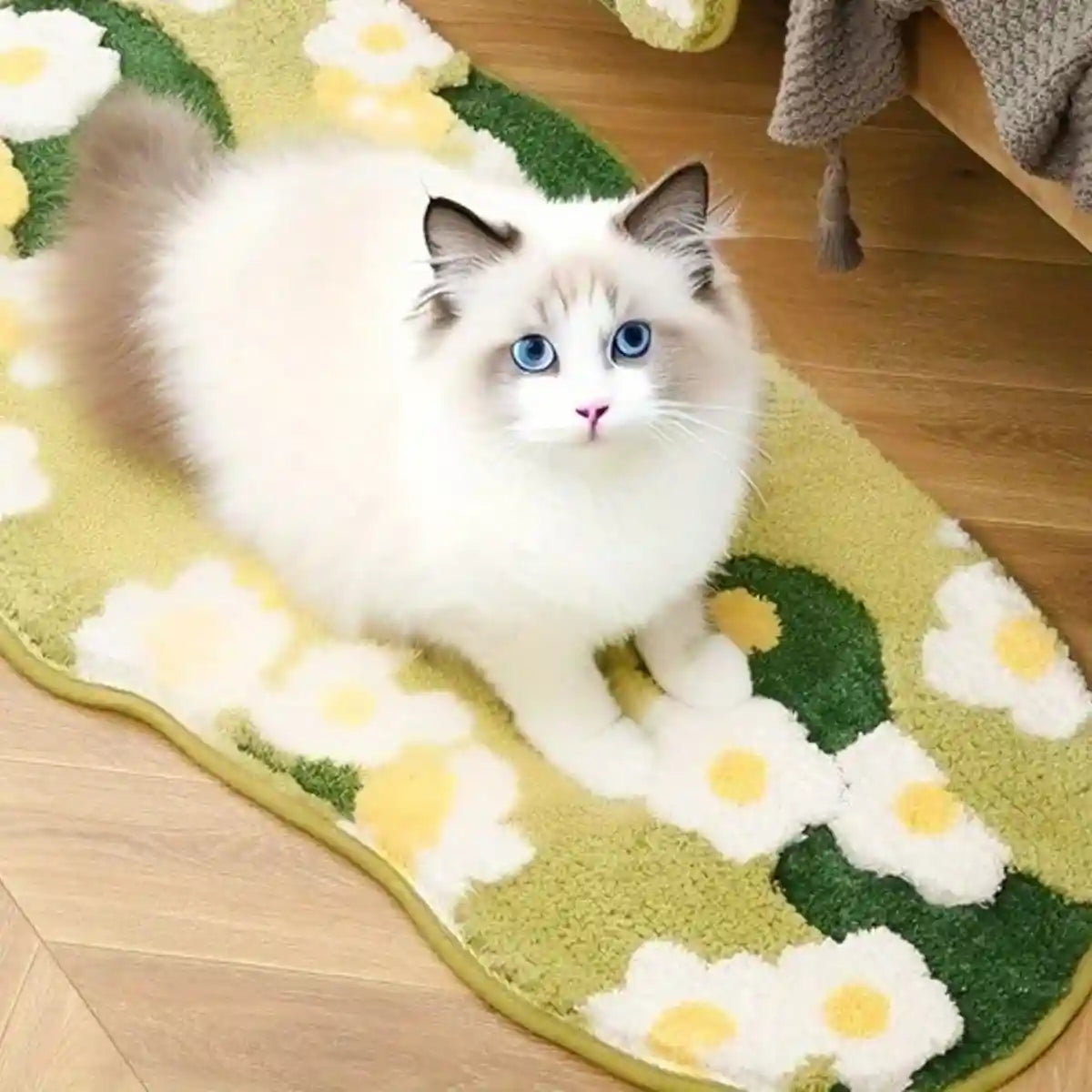 Soft Pet Floor Mat With Non-Slip Base And Flower Pattern