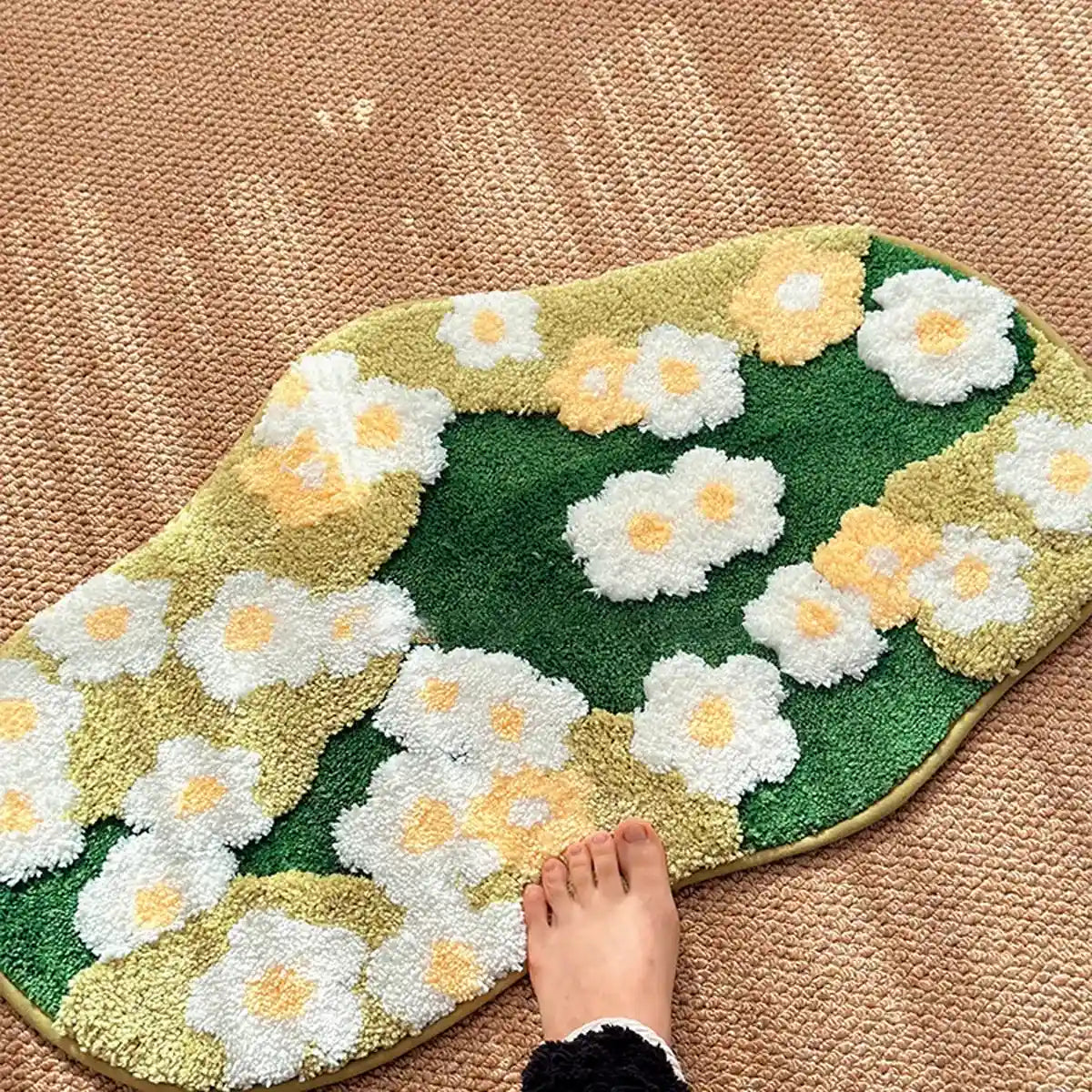 Soft Pet Floor Mat With Non-Slip Base And Flower Pattern
