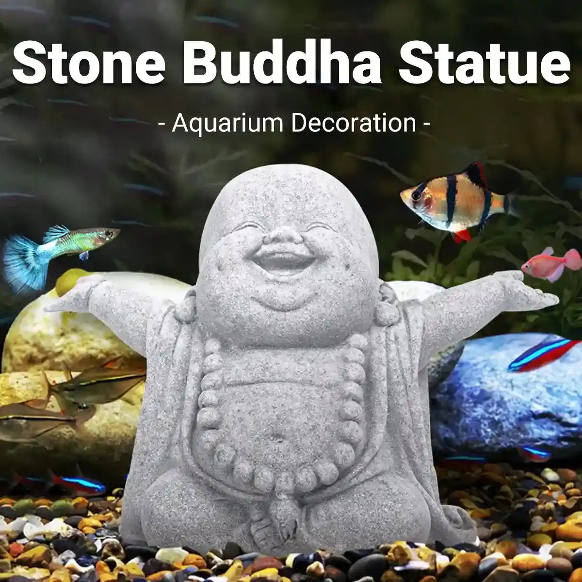 Mini laughing Buddha aquarium decoration made of cement for fish tanks and bonsai