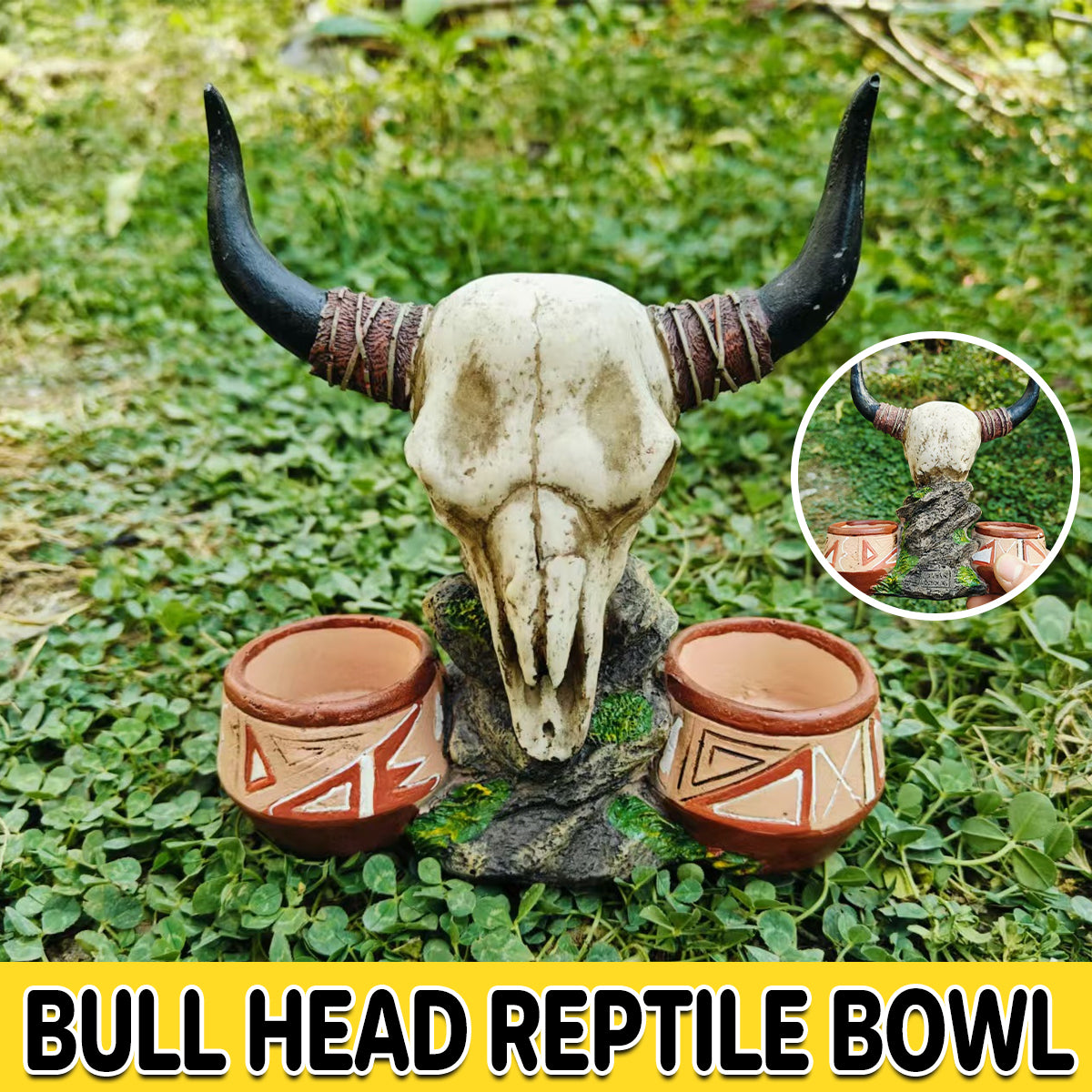 Bull Head Reptile Water Bowl High-Quality Non-Toxic Resin Reptile Dish Decor