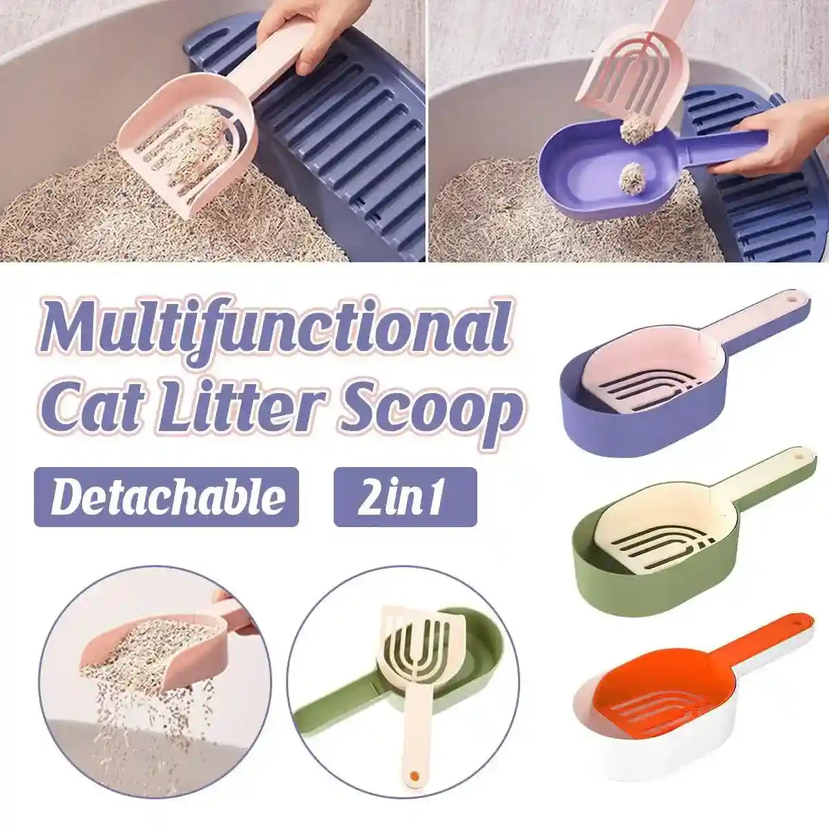 Detachable cat litter scoop with container for easy waste disposal