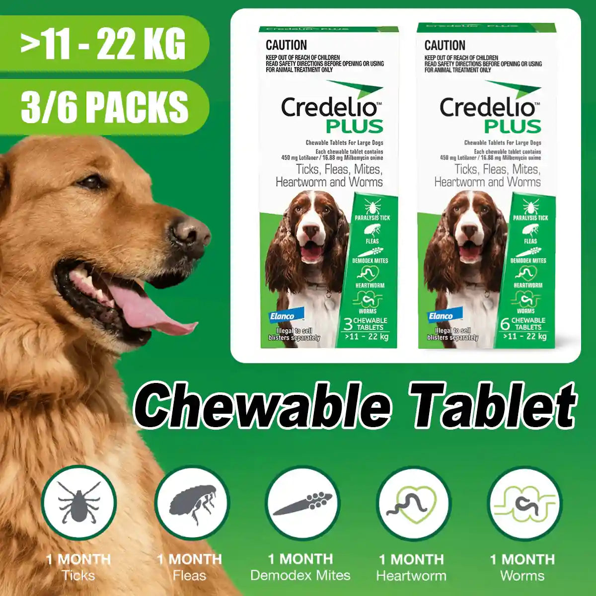 Credelio Plus Chewable Tablets For Large Dogs 11.1-22kg