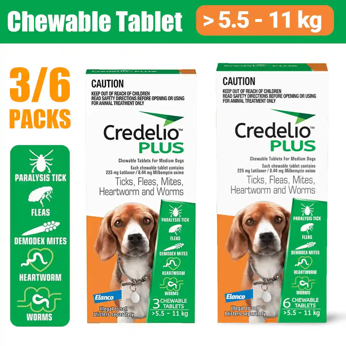 Credelio Plus Chewable Tablets For Medium Dogs 5.6-11kg