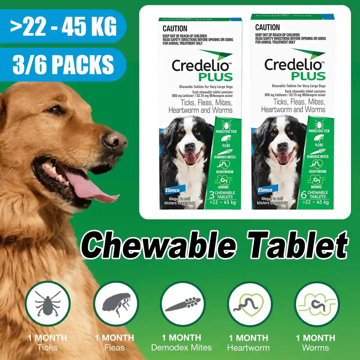 Credelio Plus Chewable Tablets For Extra Large Dogs 22.1-45kg