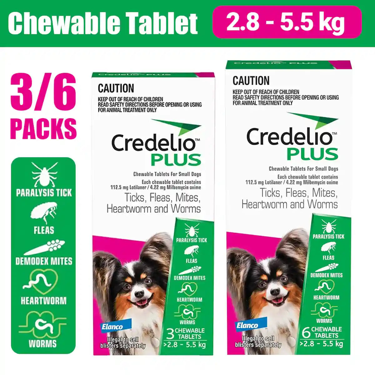 Credelio Plus Chewable Tablets For Small Dogs 2.8-5.5kg