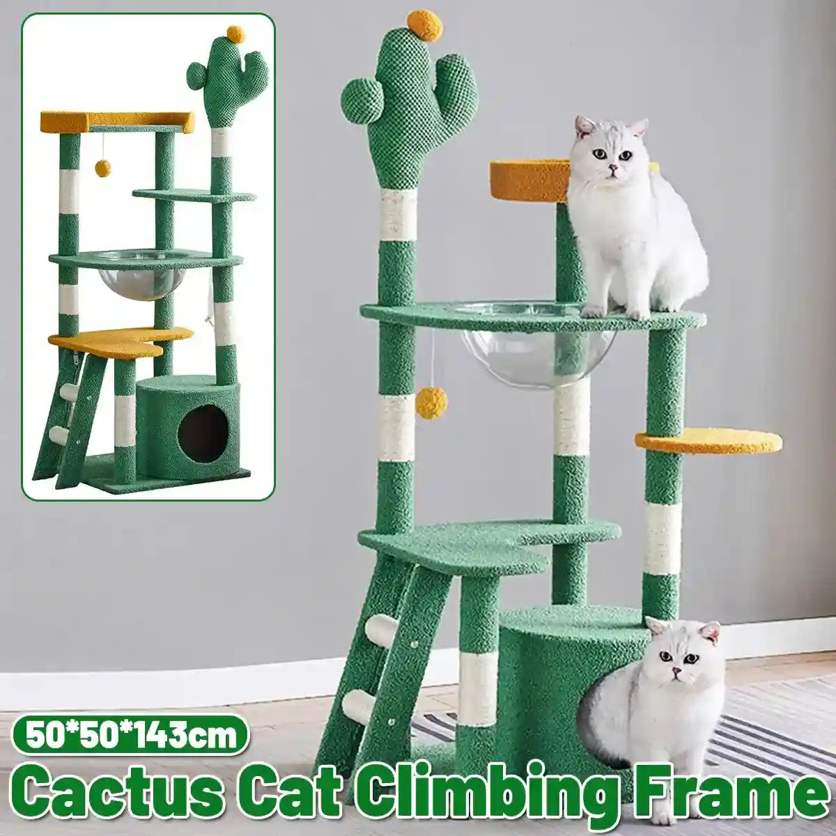 Cactus Cat Tree Tower with Capsule Bed and Multi-Level Scratching Posts