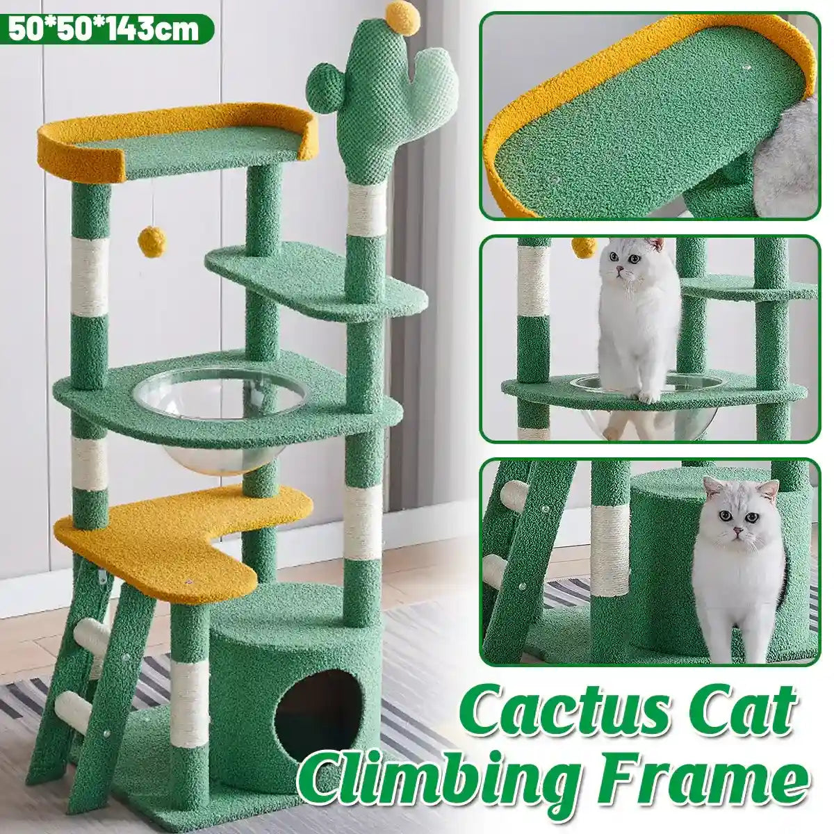Cactus Cat Tree Tower with Capsule Bed and Multi-Level Scratching Posts