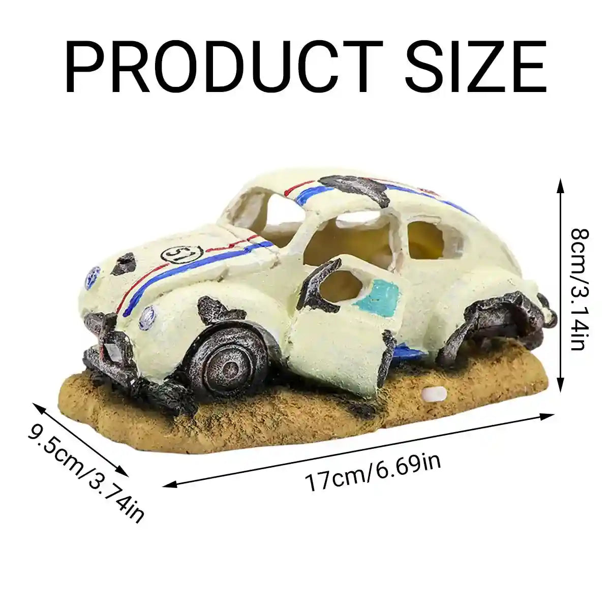 Resin Wrecked Car Aquarium Decoration with Air Bubbler Feature