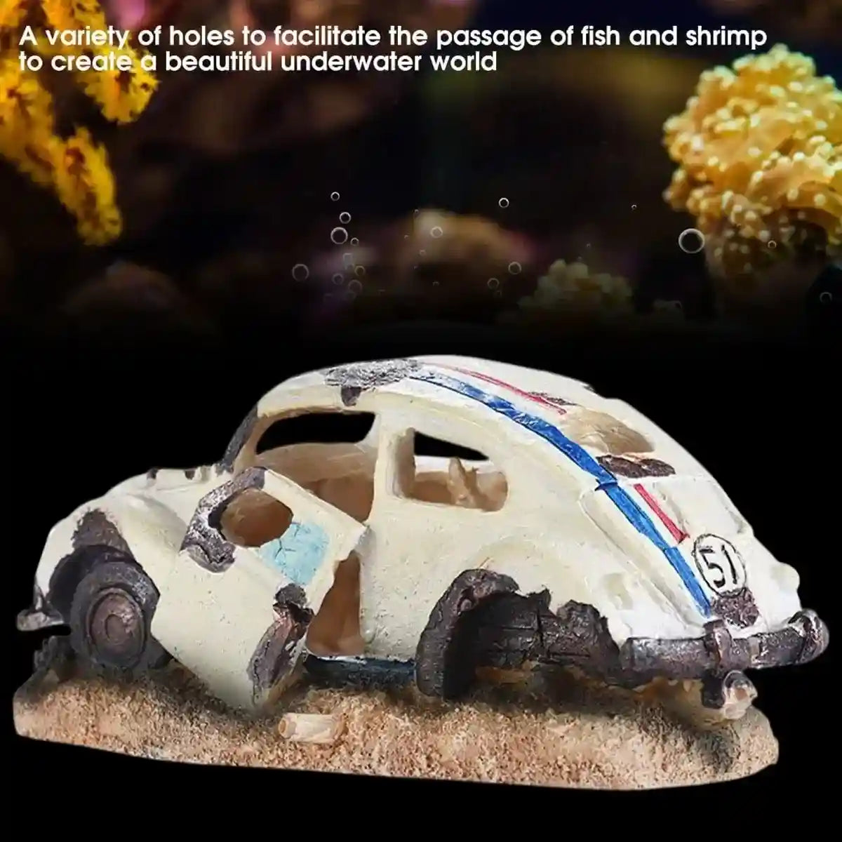 Resin Wrecked Car Aquarium Decoration with Air Bubbler Feature