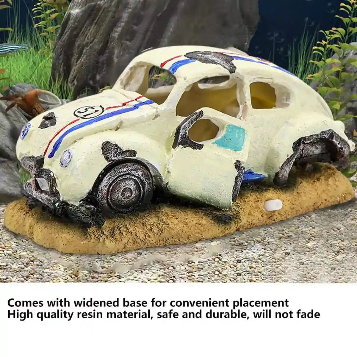 Resin Wrecked Car Aquarium Decoration with Air Bubbler Feature