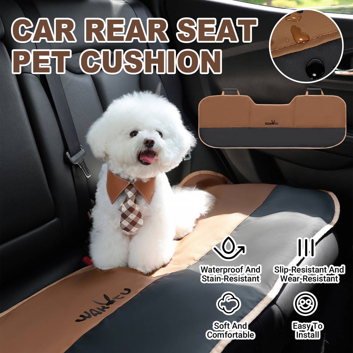 Wakytu Car Rear Seat Pet Cushion Waterproof Protector