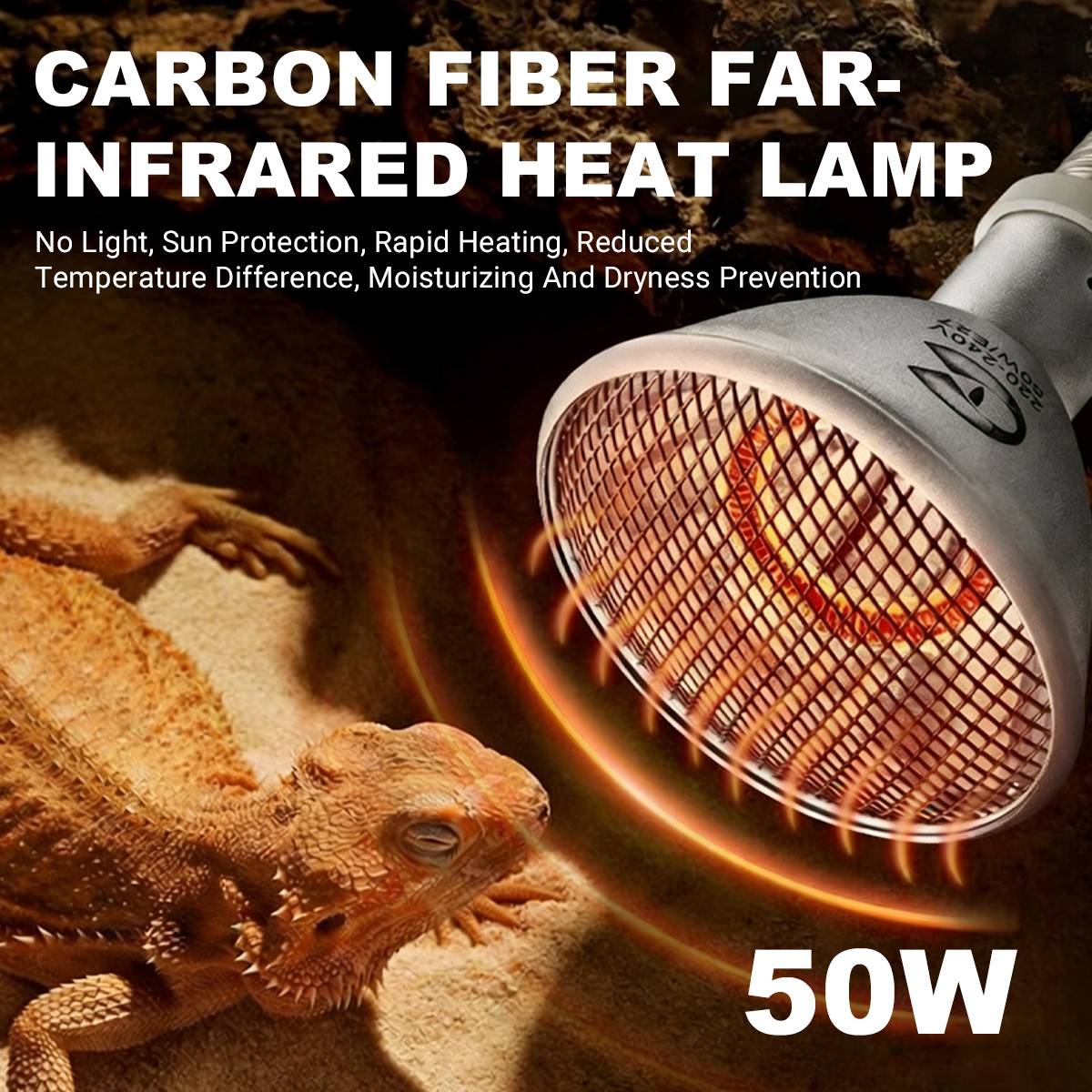 Reptile Heat Lamp 50W - Cleen Far Infrared Carbon Fiber Bulb