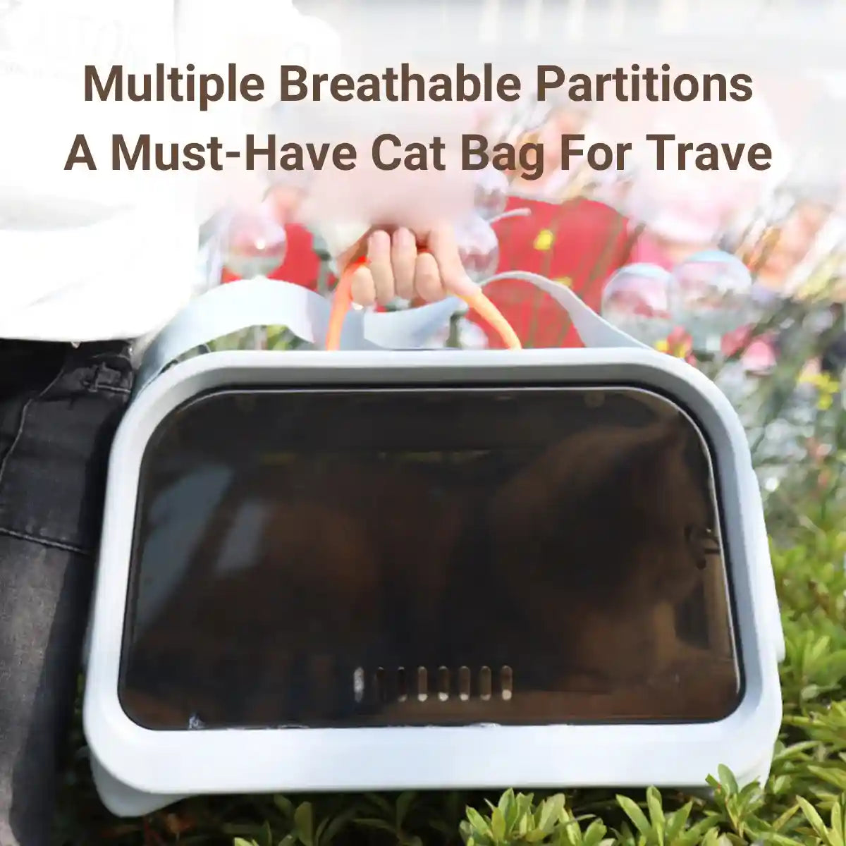 Portable Cat Carrier with Thermometer and Sherpa Pad