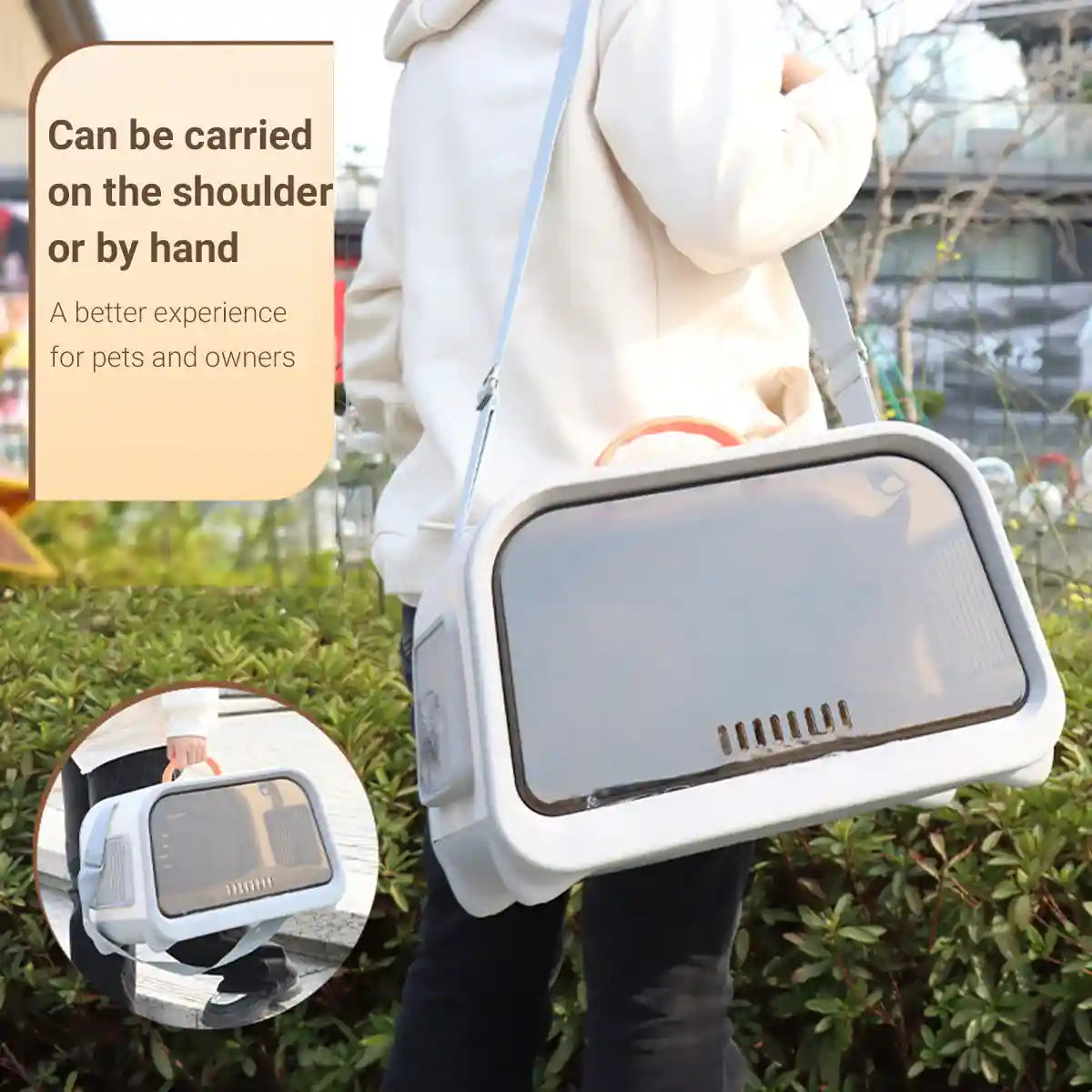 Portable Cat Carrier with Thermometer and Sherpa Pad