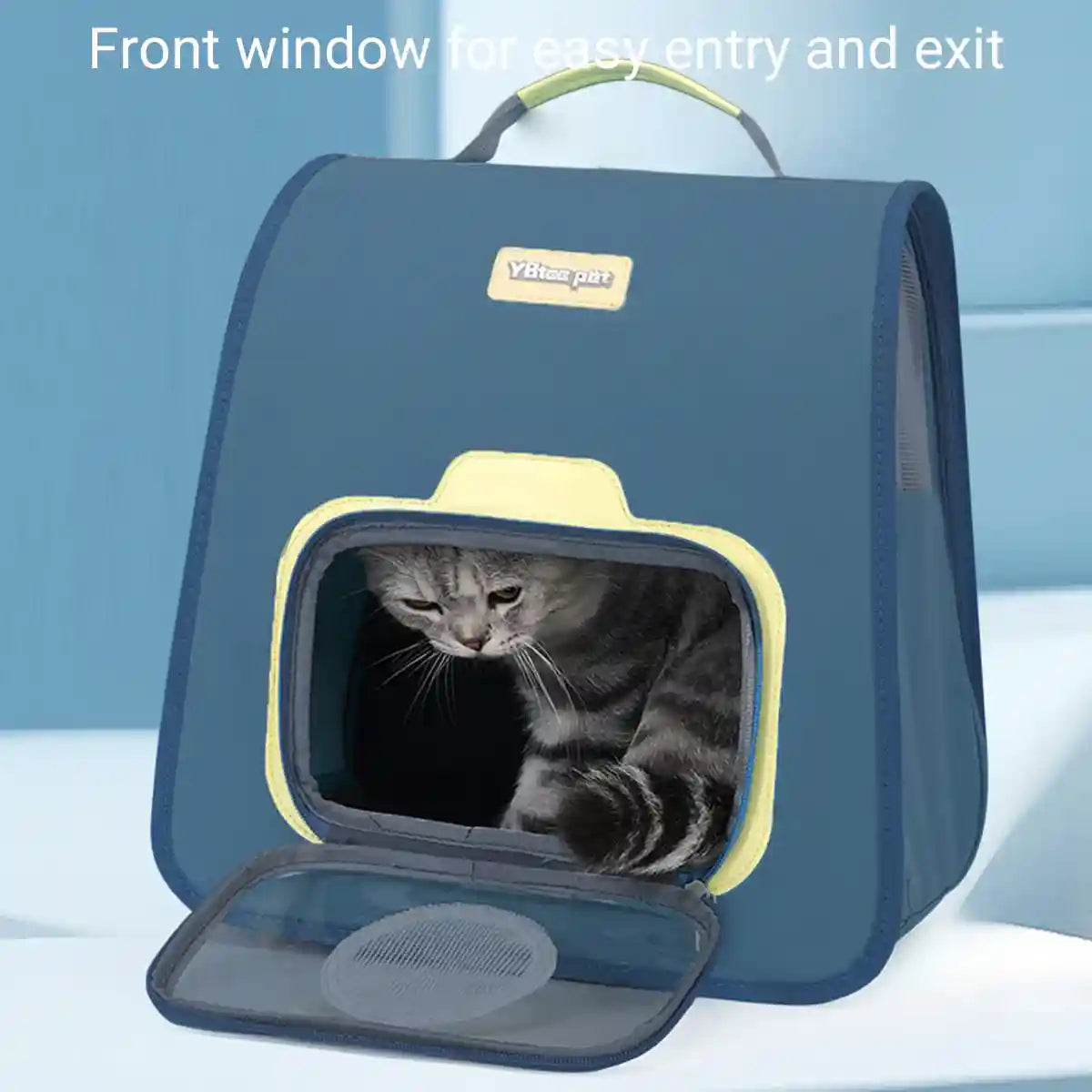 Portable Cat Backpack Blue Nylon Breathable Travel Carrier