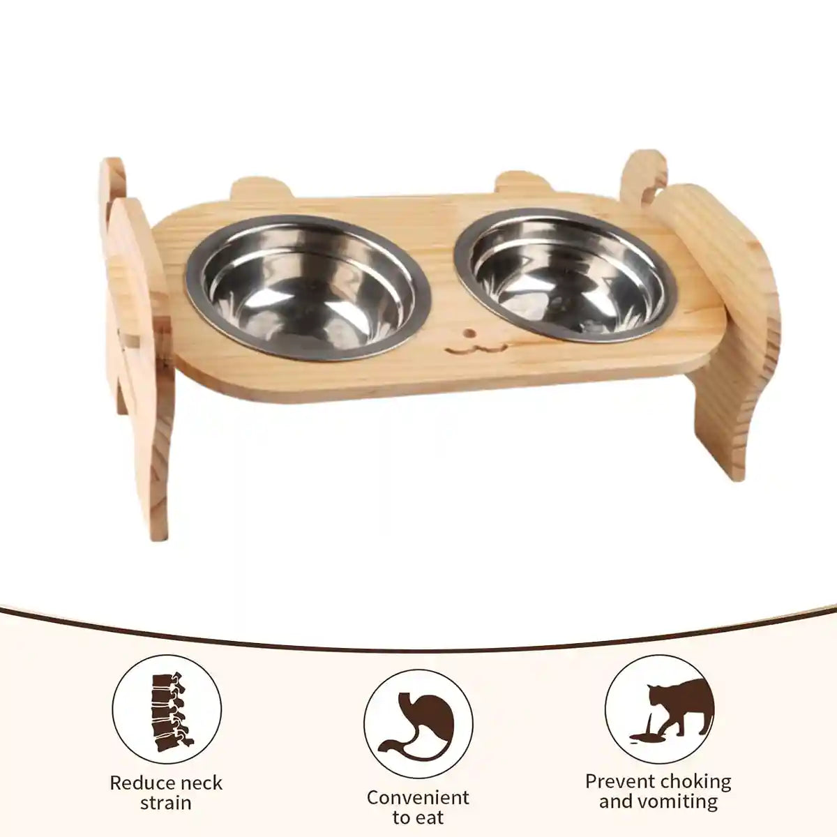 Adjustable Cat Dog Raised Bowl Stand with Stainless Steel Double Bowls