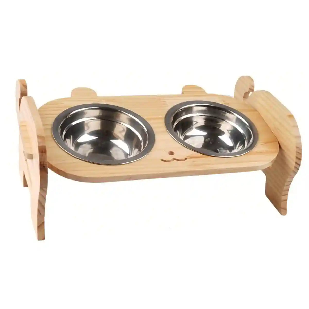 Adjustable Cat Dog Raised Bowl Stand with Stainless Steel Double Bowls