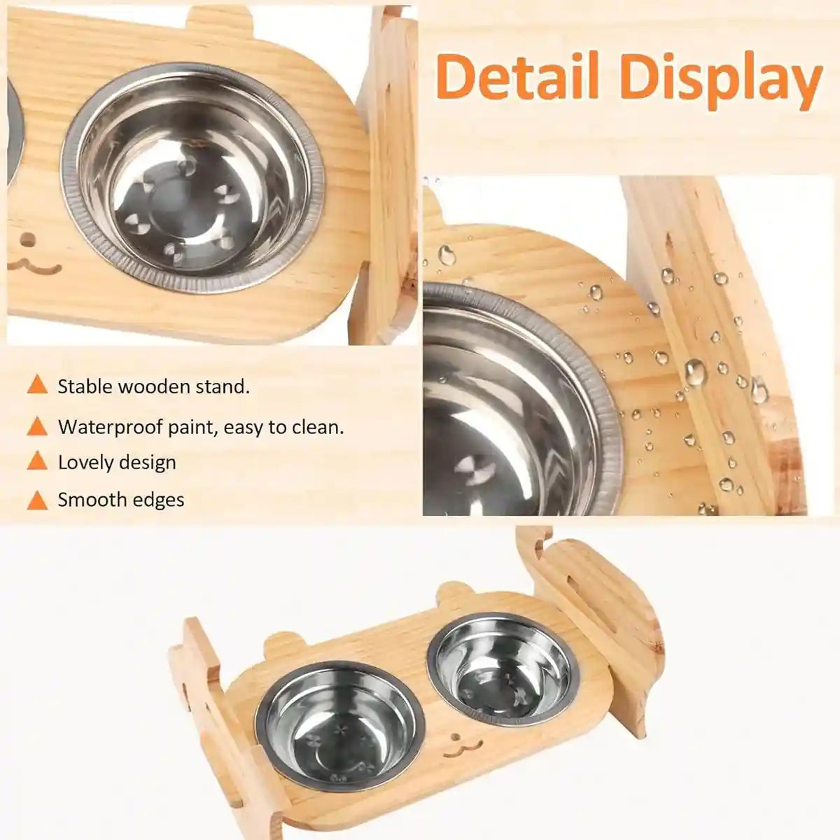 Adjustable Cat Dog Raised Bowl Stand with Stainless Steel Double Bowls