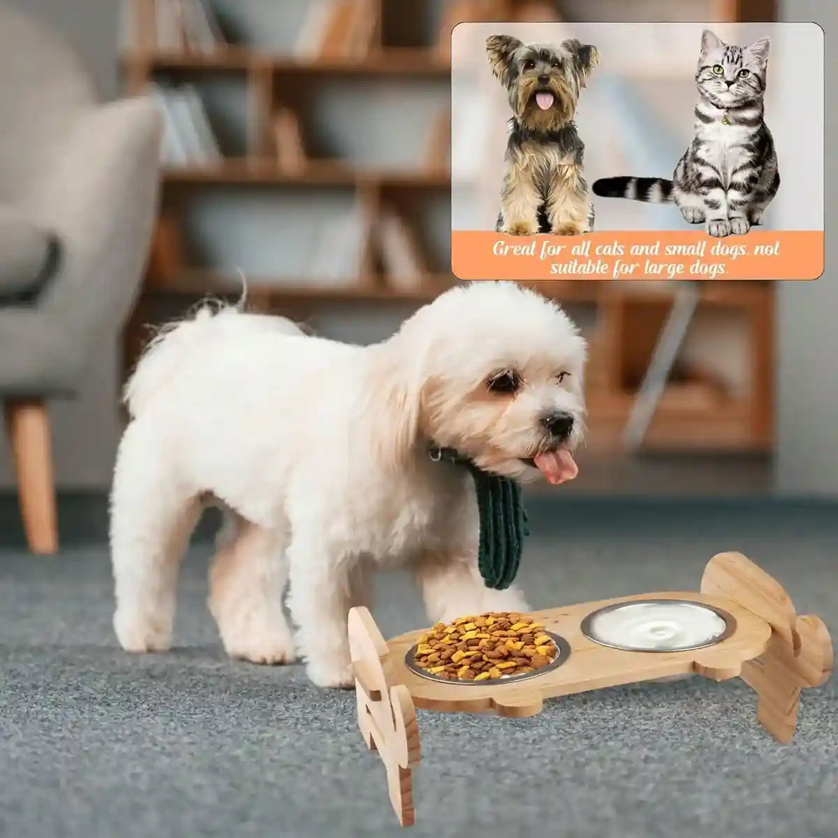 Adjustable Cat Dog Raised Bowl Stand with Stainless Steel Double Bowls
