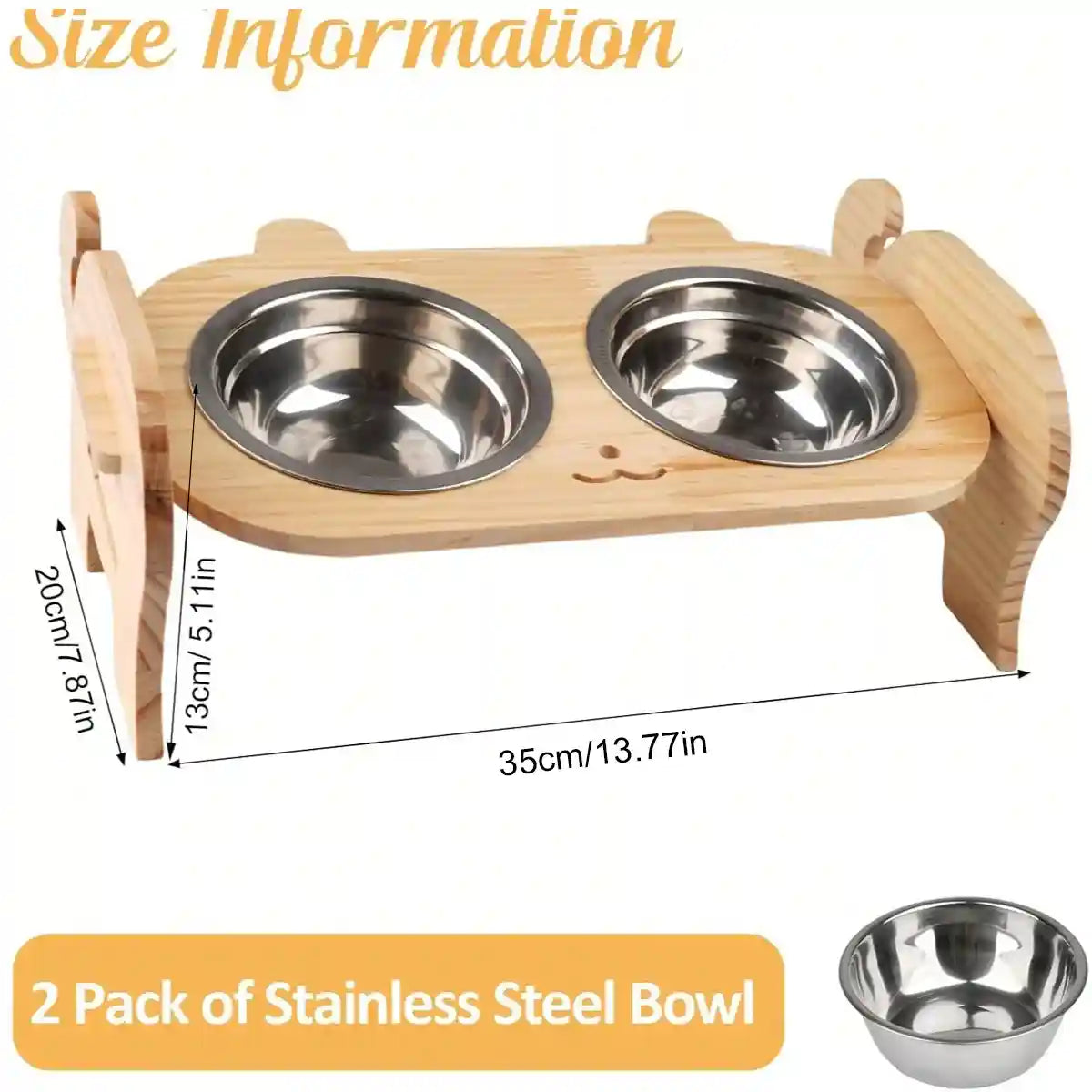 Adjustable Cat Dog Raised Bowl Stand with Stainless Steel Double Bowls
