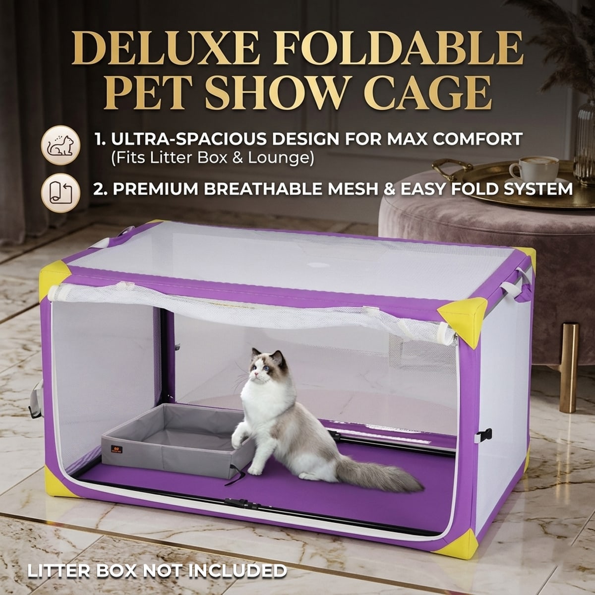 DODOPET Foldable Cat Cage, Portable Transparent Pet Playpen
