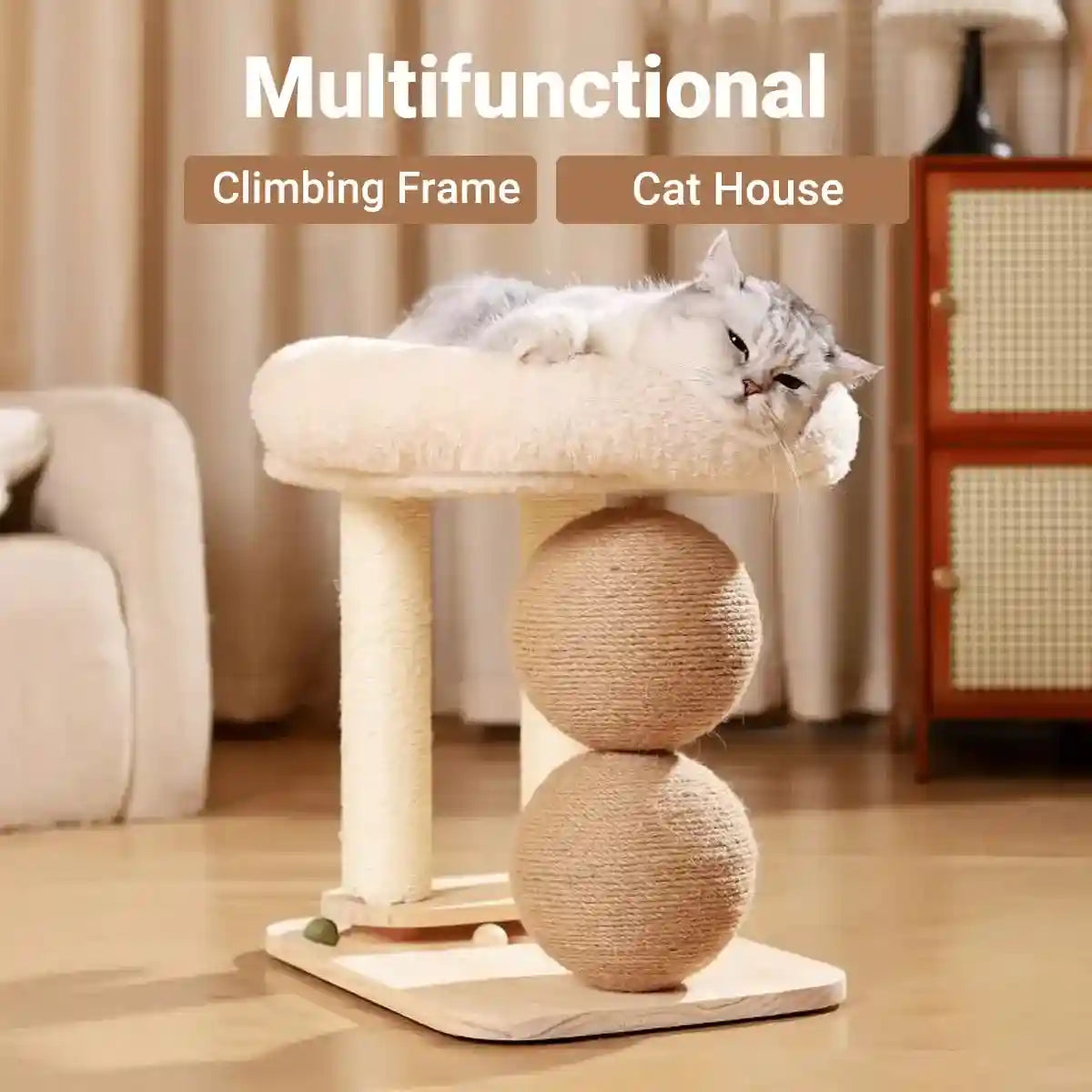 Multifunctional Pet Tower with Cat Climbing Frame and Scratching Posts