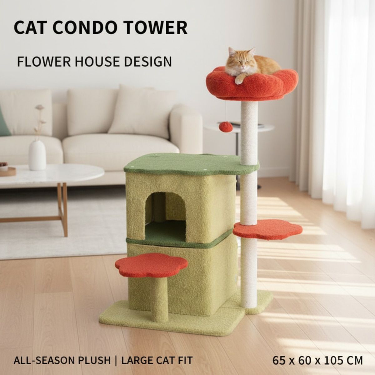 Plush Flower Cat House - Large Cat Tree with Scratching Posts