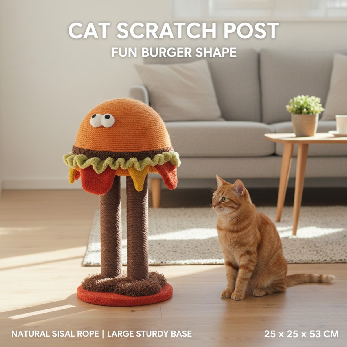 Burger Cat Scratcher Post - Sisal Rope Cat Toy Tower