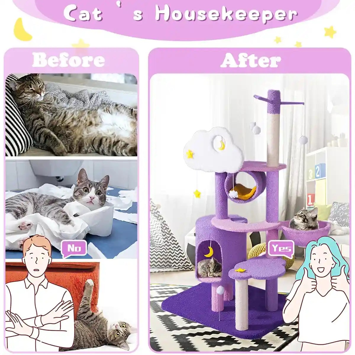 Multilevel Cat Tree Scratching Post with Playhouse and Interactive Toys