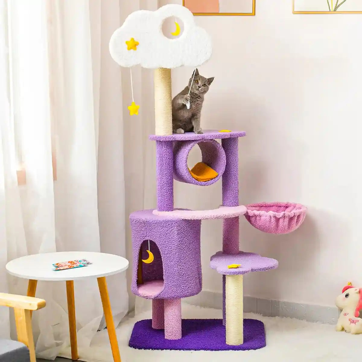 Multilevel Cat Tree Scratching Post with Playhouse and Interactive Toys