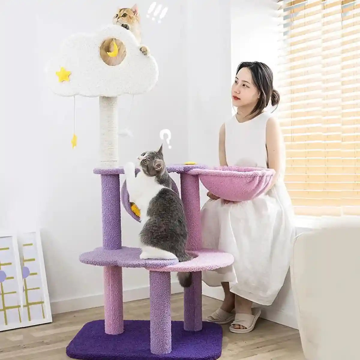 Multilevel Cat Tree Scratching Post with Playhouse and Interactive Toys