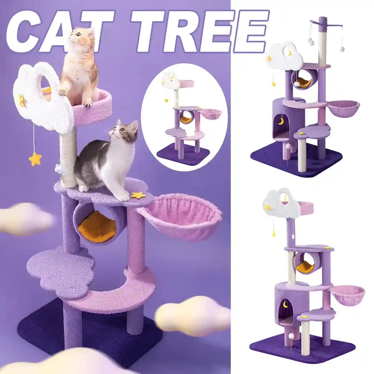 Multilevel Cat Tree Scratching Post with Playhouse and Interactive Toys