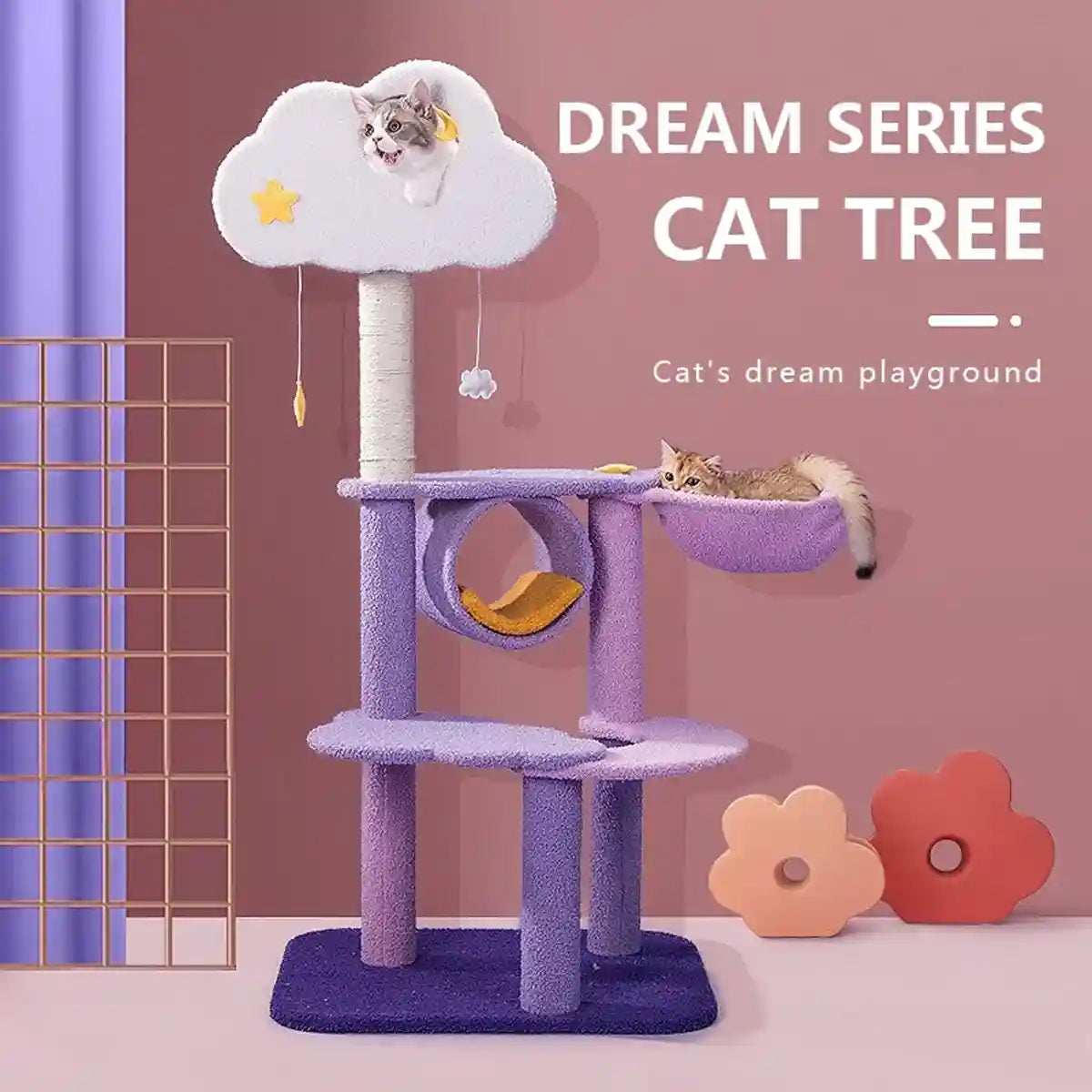Multilevel Cat Tree Scratching Post with Playhouse and Interactive Toys