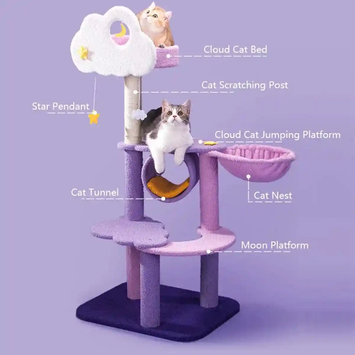 Multilevel Cat Tree Scratching Post with Playhouse and Interactive Toys